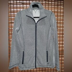 T by Talbots Women's Striped Zip Up Jacket Blue White Size Medium